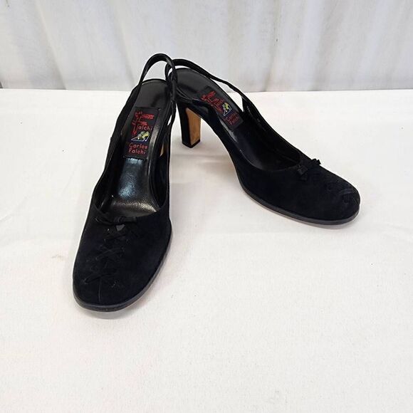 Carlos Falchi Vintage Slingback Heels Black Suede Pumps Size 7 - Picture 2 of 11